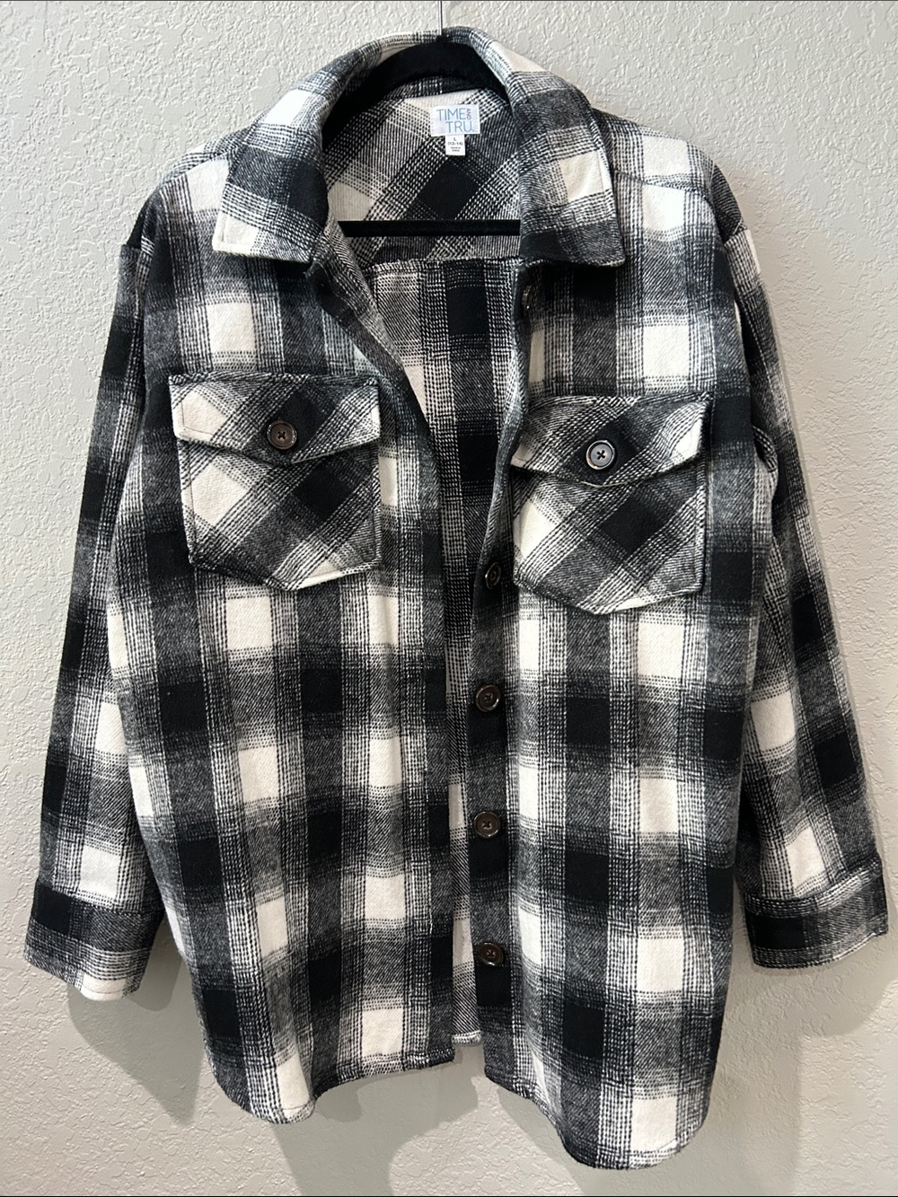 Time and Tru Black and White Plaid Kids Shacket